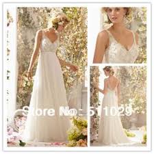Online Shop Free Shipping Wd 2207 Crystal Beaded Bodice Empire Waistline Long Chiff Empire Wedding Dress Chiffon Wedding Dress Beach Casual Beach Wedding Dress