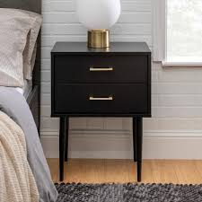 Walker Edison Furniture Company 2 Drawer Mid Century Modern Side Accent Table Black Hdf20oli2dsb The Home Depot In 2020 Bedroom Night Stands Side Tables Bedroom Walker Edison Furniture Company