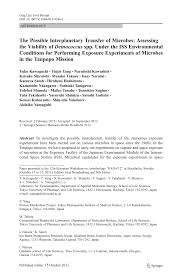 Danıella en ızumıno morí koen. Pdf The Possible Interplanetary Transfer Of Microbes Assessing The Viability Of Deinococcus Spp Under The Iss Environmental Conditions For Performing Exposure Experiments Of Microbes In The Tanpopo Mission