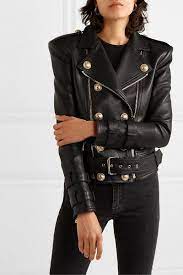 Balmain Button Embellished Leather Biker Jacket Balmain Jackets Motojackets Balmain Leather Jacket Balmain Clothing Leather Jackets Women