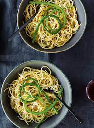 spaghetti with garlic scapes and olive oil aglio e olio ricardo recipe spring pasta scape recipe spaghetti recipes easy