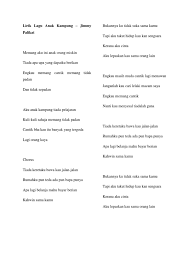 Anda tak mengetahui judul lagu, tapi mengetahui nama penyanyi. Lirik Lagu Anak Kampung Jimmy Palikat