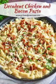 Decadent Creamy Chicken And Bacon Pasta Recipe Gritsandpinecones Com Recipe Bacon Pasta Easy Chicken Dinner Recipes Easy Chicken Pasta Dishes