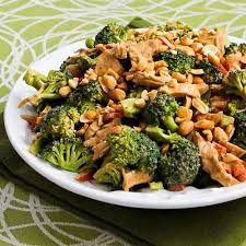 Chicken And Broccoli Salad With Peanut Butter Dressing Kalyn S Kitchen Recipe Pepper Salad Recipe Summer Salad Recipes Salad Recipes