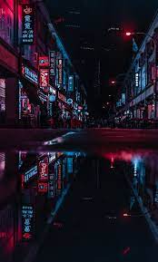 Night city with neon glow from lines and particle vector; Neon City Background City Lights Wallpaper Iphone 1280x2120 Wallpaper Teahub Io