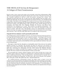 The best way to gain the necessary knowledge for writing perfect book reviews is. Doc The Necklace By Guy De Maupassant A Critique Of Class Consciousness Ea Gamini Fonseka Academia Edu