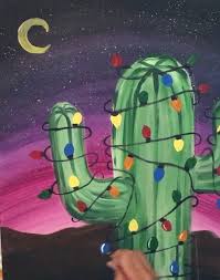 Cactus wrapped with christmas lights with gifts and santa hat. How To Paint A Christmas Cactus Step By Step Painting