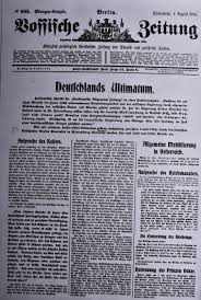 Discover what the world looked like on tuesday, august 04, 1914 on takemeback.to. Vossische Morgenausgabe Vom 1 August 1914 Deutschlands Ultimatum An Russland