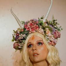 Epoxy Floral Horn Wreath "the Enchanted Blossom Crown"