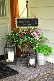Galvanized metal flower and fern planters. 15 Gorgeous Front Door Flower Decorations