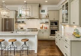 Greige Kitchen Cabinets Industrial Farmhouse Kitchen With Greige Cabinets Subway Tile Ba Greige Kitchen Cabinets Kitchen Cabinet Styles Kitchen Cabinet Design