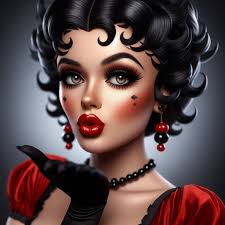 Creating a realistic Betty Boop photograph with red dress and black hair