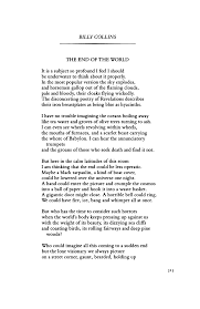 The End Of The World By Billy Collins Poetry Magazine Poetry Magazine Prose Poetry Poetry Words