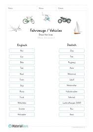 Neu Ein Kostenloses Englisch Arbeitsblatt Zum Thema Fahrzeuge Vehicles Fur Neu Ein Kostenlo In 2020 Englisch Arbeitsblatter Englisch Lernen Kinder Englisch