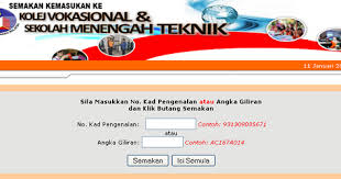 Oct 29, 2017 · permohonan kolej vokasional dan kemasukan teknik sesi ambilan tahun 2017 ini sudah boleh dibuat secara online mengikut tarikh yang telah ditetapkan. Keputusan Kemasukan Kolej Vokasional Kv Sekolah Menengah Teknik Smt Dan Sekolah Menengah Vokasional Smv Pendidikanmalaysia Com