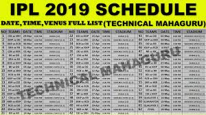 ipl 2019 schedule schedule venus chennai super kings