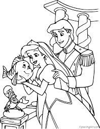 Ariel flounder coloring pages for kids online. Ariel And Eric Says Goodbye To Flounder Coloring Page Coloringall