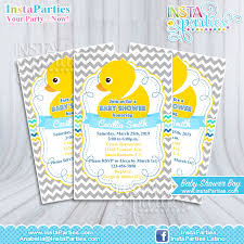 With a humorous take on the shower theme, these free baby shower invitations (depending on the options you choose) are a cute take. Baby Shower Invitations Boy Rubber Ducky Yellow Welcome Party Blue Gray Yellow Invitation Digital 4 6 Instaparties