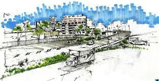 Copic Marker Sketch Of Durban Analysis I Think The Blue Marker Used As The Background Sky Really Mak Markers Drawing Architecture Sketch Markers Copic Drawings