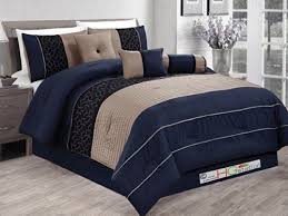 Black And Blue Comforter 7 Pc Pleated Striped Embroidered Medallion Geometric Circle Diamond Comforter Set Navy Blue Black Khaki Comforter Sets Modern Comforter Sets Blue Bedding Sets