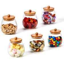 We doubt you'll miss the packaging. Ezoware 6 Piece Round Clear Glass Decorative Jars Air Tight Canister Kitchen Food Storage Container Set With Natural Bamboo Lids For Candy Cookie Rice Sugar Flour 600ml Buy Online In Aruba