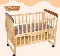 Mee Mee Rocking Wooden Baby Cot with Mosquito Net | Adjustable Height Baby Crib Bed