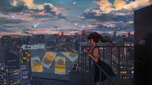 Woman Holding Railing Drawing Anime Anime Girls 2k Wallpaper Hdwallpaper Desktop Lukisan Seni Gambar Latar Belakang