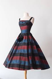 Vintage 1950s Dress 50s Red And Blue Boldly Striped Cocktail Dress W Gold Accents And Built In Crinoline By Lorrie Deb Vintage 1950s Dresses Vintage Style Dresses Vintage Dresses