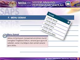Kewujudkan saps nkra adalah bertujuan untuk mengumpul, menyimpan dan menganalisis data peperiksaan dalaman setiap sekolah di seluruh negara. Sistem Analisis Peperiksaan Sekolah Manual Pengguna Ppt Download