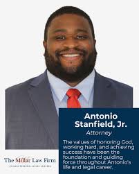 Meet The Team: Attorney Antonio Stanfield, Jr. joined The Millar Law Firm  in 2023, and has over seven years of experience handling Georgia personal  injury cases. As a trial lawyer, he enjoys