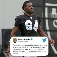 The Oakland Raiders plan to suspend Antonio Brown. This stems following  Brown's Instagram post Wednesday when he displayed a letter from Mike  Mayock that detailed fines for missing time during training camp. (