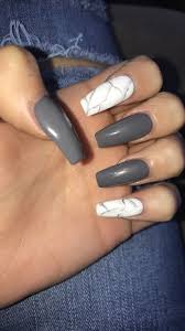 Coffin Shaped Black And Grey Acrylic Nails Grey Marble Nails Acrylic Nails Coffin Grey Grey Acrylic Nails Nails