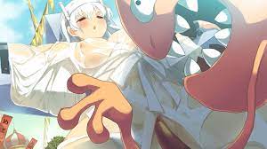 ramius (evenicle), evenicle, game cg, 1girl, monster, nipples, nude, pussy,  red eyes, sex, uncensored, white hair 