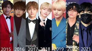 Long straight hairstyle with braided bangs via. Bts V News On Twitter Kim Taehyung On Gda S Red Carpet Throughout The Years 2015 2021
