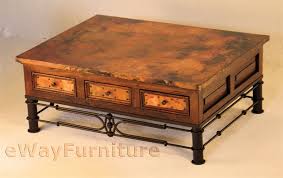 Fjelsted, this piece can be built in a variety of wood and copper combinations. Six Drawer Hand Hammered Copper And Wood Coffee Table With Iron Pablo Base