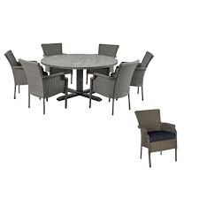 Hampton Bay Grayson 7 Piece Ash Gray Wicker Outdoor Patio Dining Set With Standard Midnight Navy Blue Cushions In 2020 Patio Dining Set Blue Cushions Dining Set
