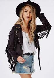 Missguided Fringed Faux Suede Biker Jacket Black Ropa De Moda Mujer Ropa Ropa De Moda