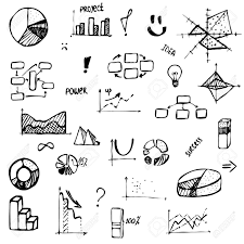 set of hand drawing business diagram histogram pie chart graph