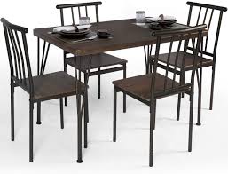 It includes a table and four bar stools, all made from metal. Buy Okl 5 Piece Dining Table Set Wooden Kitchen Table 1 Table 4 Chairs Metal Legs Modern Rectangular Dining Room Table Sets For Breakfast Nook Home Dinette Kitchen Studio Brown Online In Vietnam B08yy6plmn