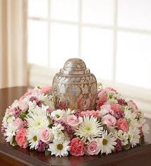 Pink White Cremation Wreath Funeral Floral Arrangements Funeral Flowers Funeral Urn Arrangements