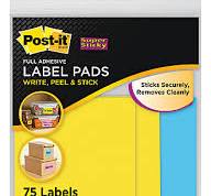 Post-it® Super Sticky Removable Label Pads, 2900-BY, Square, 3" x 3",  Assorted Colors, 25 Labels Per Pad, Pack Of 3 Pads