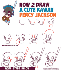 How To Draw Percy Jackson Cute Cartoon Chibi Kawaii Style In Easy Step By Step Drawing Percy Jackson Drawings Drawing Tutorials For Kids Percy Jackson
