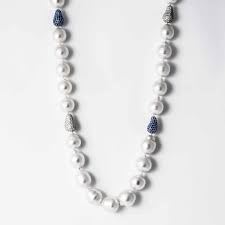 Opera Length Baroque Pearl Necklace With Blue Sapphires And Diamonds A Shreve Crump Low