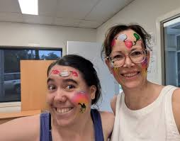 Now that's a fun 'day at the office'... RI in the morning sharing the Good  News with Suzie Ray leading the charge and an afternoon with Amanda  Lockwood training up our facepainters