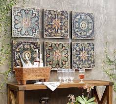 Sahara Printed Wood Tiles Wall Art Set Of 3 Patio Wall Decor Outside Wall Decor Wood Wall Tiles