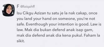 Berhadapan dengan pertuduhan di bawah seksyen 323 kanun keseksaan di mahkamah majistret seremban. Ibnu Hasyim Bongkar Kes Cikgu Azizan Tampar Murid Tidak Berdisiplin