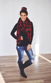 Red Black And Brown Outfits Red Black Blanket Scarf Fashion Fall Outfits Clothes