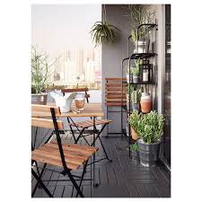 Tarno Chair Outdoor Foldable Acacia Black Gray Brown Stained Steel Light Brown Stained Ikea Balcony Decor Apartment Balcony Decorating Patio Decor