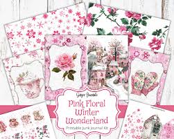Pink Floral Winter Wonderland Junk Journal Kit, Junk Journal Printable,  Christmas Journal, Winter Scrapbook, Tags, Ephemera, Pink, CM - Etsy