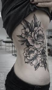 Black And White Floral Thigh Tattoo Black And White Floral Rib Tattoo Mybodiart Com Tattoos Girl Tattoos Girl Side Tattoos